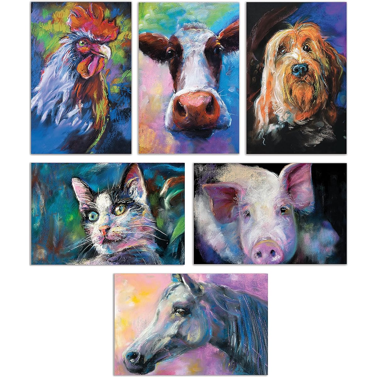 Better Office Products Greeting Card Box Set 50 Pack 4 x 6 Inch 50 Blank Note Cards & 50 Envelopes Colorful Farm Animal Portraits Blank Inside