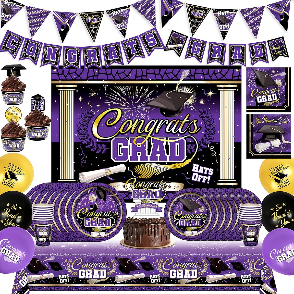 Treasures Gift Purple Graduation Party Decorations 2022 - Serves 16 - Ultimate Set of Purple Graduation Decorations, Graduation Balloons, Graduation Party Plates & Napkins, Banner and More