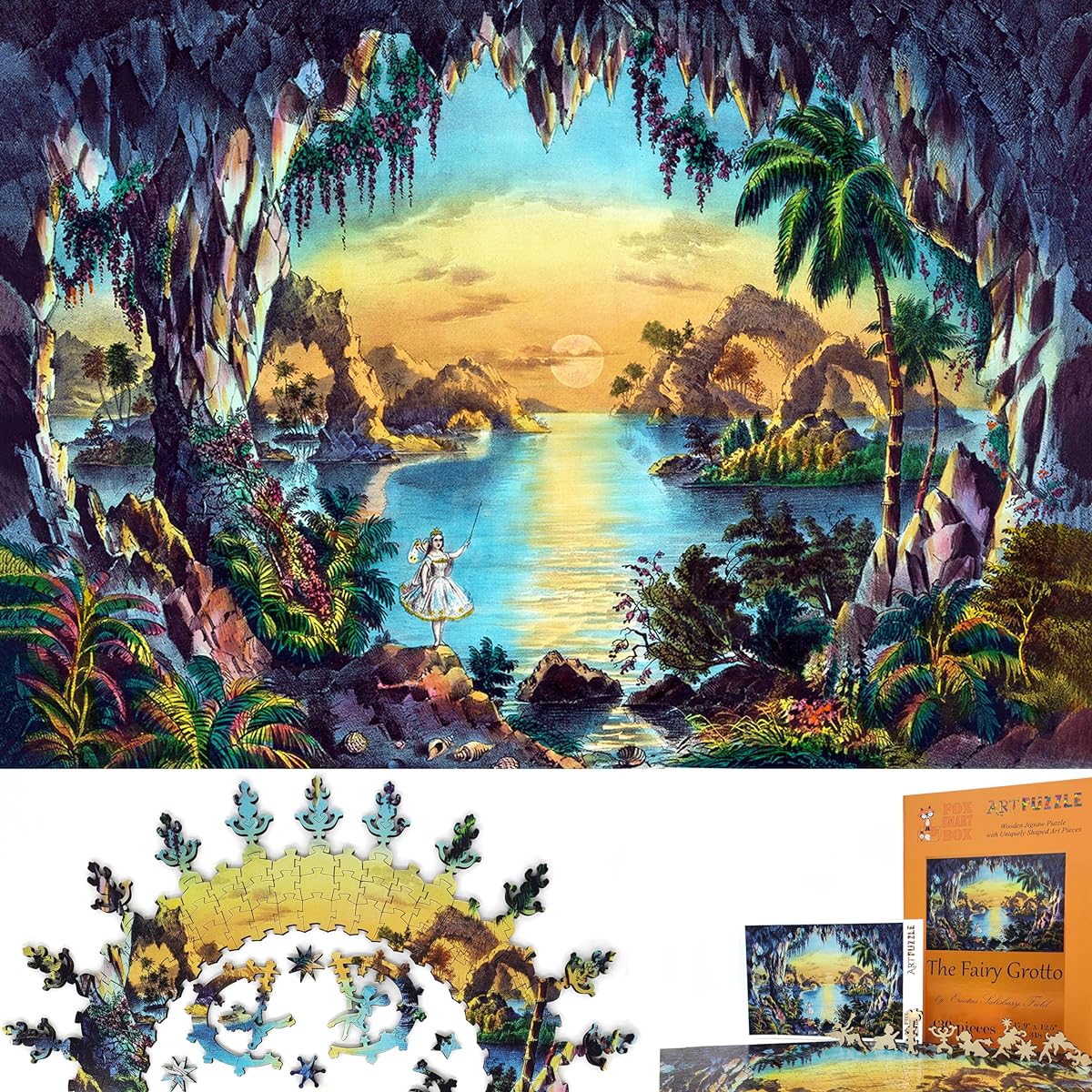 FoxSmartBox Wooden Jigsaw Puzzle for Adults - Uniquely Shaped Pieces - Made in the USA - 430 Piece Fairy Cave