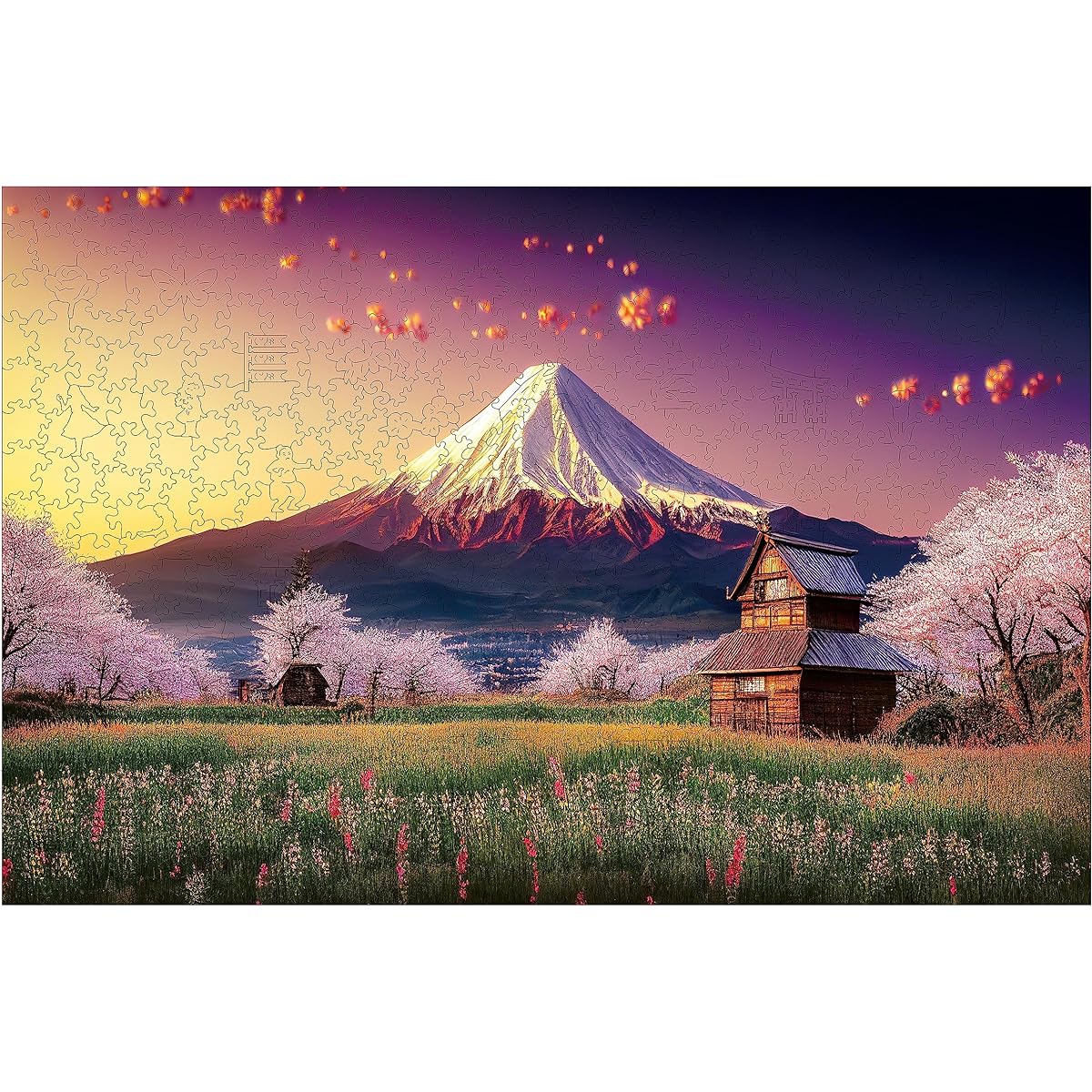 Mys Aurora Unique Wooden Jigsaw Puzzle Mount Fuji 500 Piece King Size 12.6" x 19.1" Luxury Shaped Wooden Puzzle Beautifully Packaged Great Gift for Adults