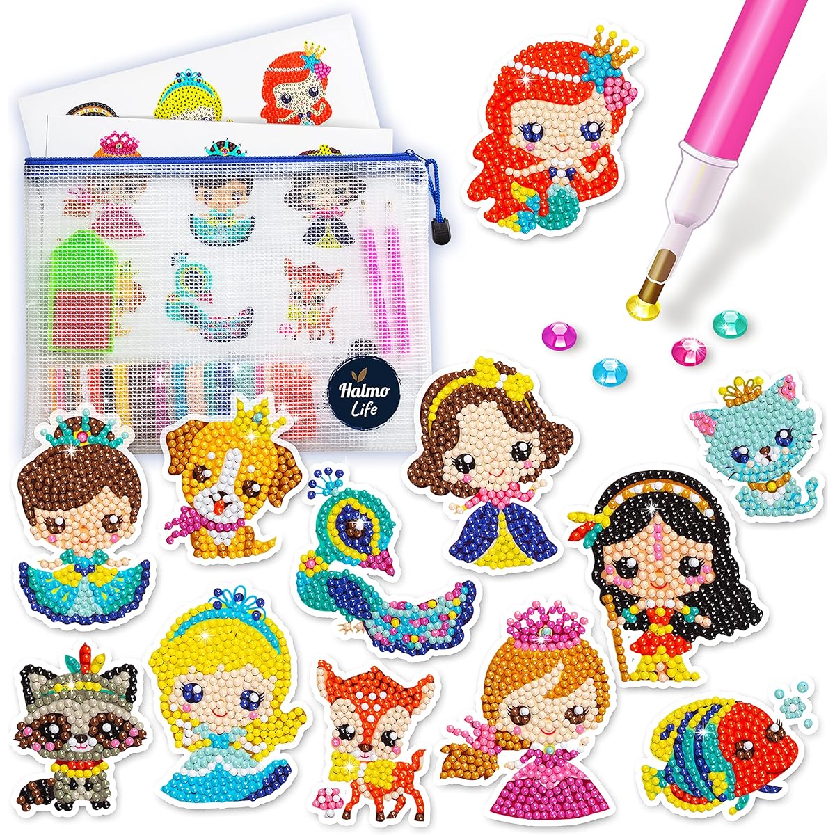Halmolife 5D Diamond Painting Kits for Kids - Gemstone Paint by Numbers Diamond Arts & Crafts for Kids Boys and Girls Age 6 7 8 Girls Birthday Gifts 6-8 8-12 Years Old Art Craft Kit Stickers Dots Gifts