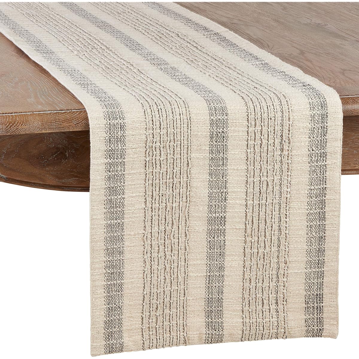 SARO LIFESTYLE Alexandria Collection Striped Woven Runner 16" x 108", Ivory