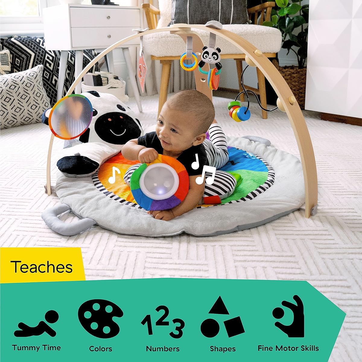 Baby Einstein Wooden Arch Gym - Zebra Zen [0 months and up] Foreign language, color, music, early education, indoor play equipment, full body exercise 16636