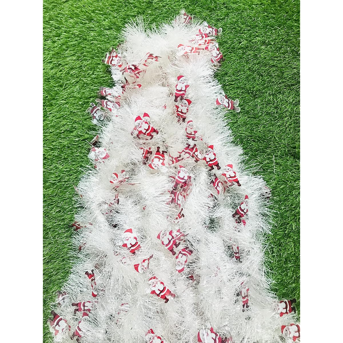 White Snow Christmas Tinsel Santa Claus Garland Metallic Streamers Tension Xmas Tree Decorations Happy New Year Party Ceiling Hanging Decorations Shiny Sparkly Decorations 28FT 5 Pieces