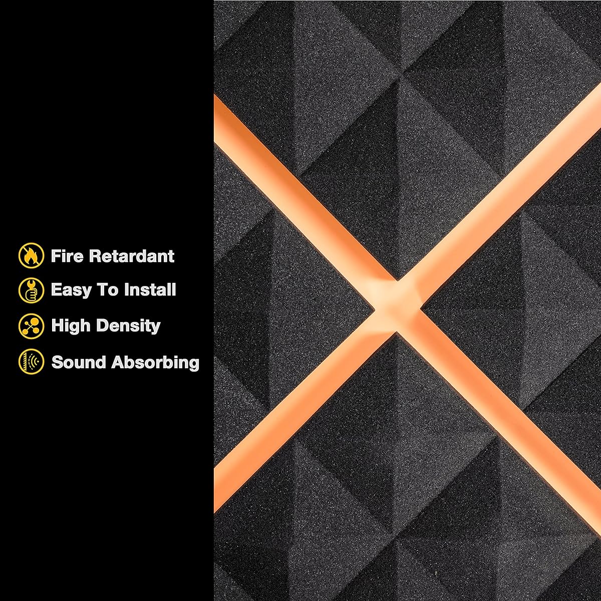12 Pack Set Acoustic Foam Panels Studio Wedge Tiles 2" x 12" x 12" Acoustic Foam Sound Absorbing Pyramid Studio Treatment Wall Panels Pyramid 9 Blocks