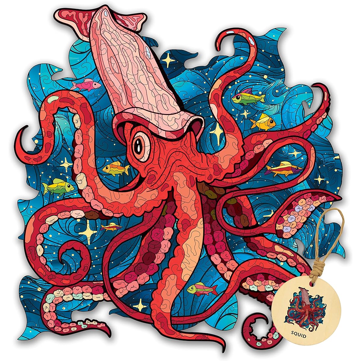 DEPLEE Wooden Puzzle for Adults Squid Wooden Jigsaw Puzzle Unique Shape Wooden Animal Puzzle Creative Challenge for Adults, Family, Friends | 700-900 Pieces - 12.7x32.2 Inch | Super Big