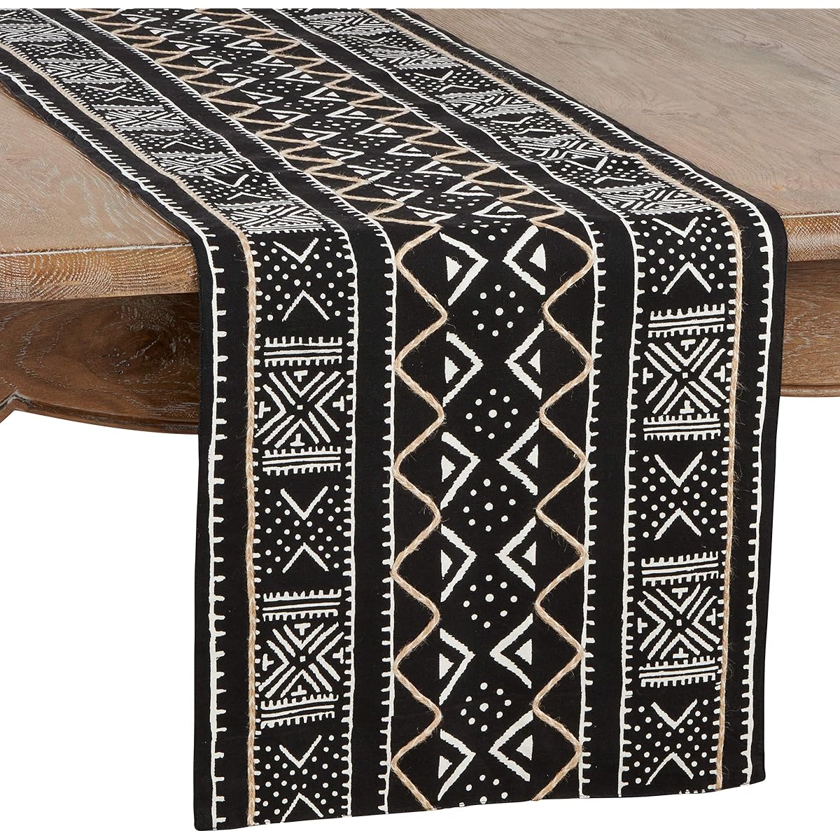 SARO LIFESTYLE Marian Collection Mud Cloth Table Runner 16" x 108" Black