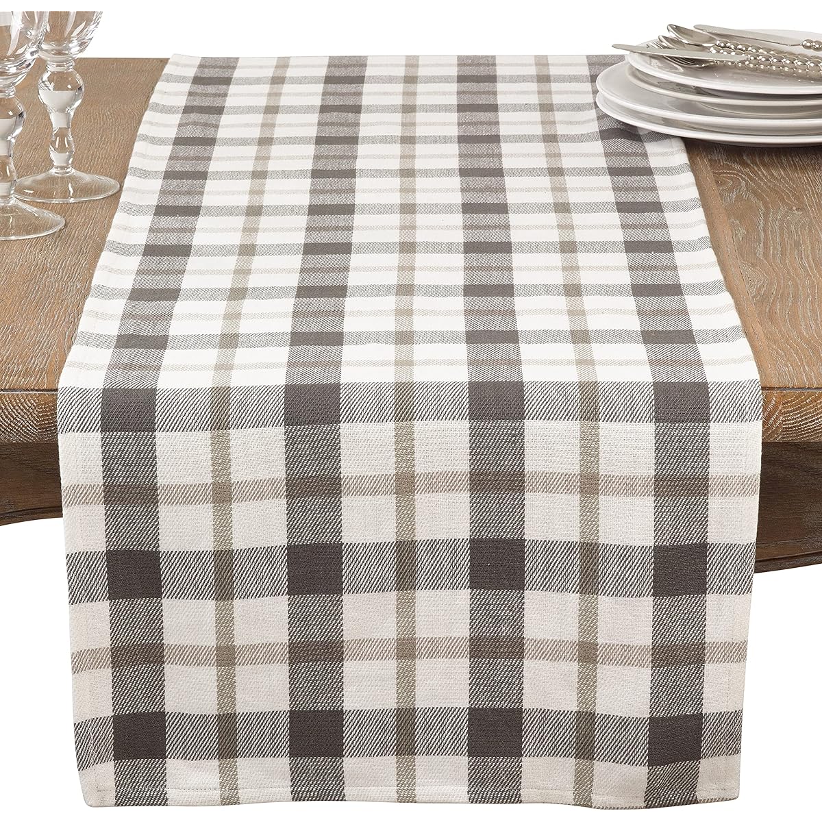 Saro Lifestyle Buffalo Plaid Table Runner, Grey, 16" x 120"