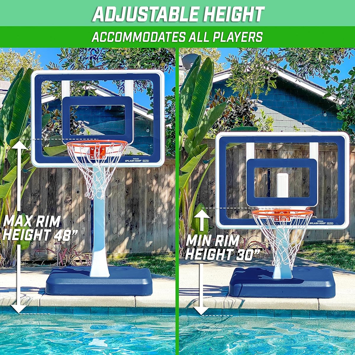 GoSports Deck Mounted Splash Hoop Elite In-Ground Pool Basketball Game with Regulation Rim, 2 Basketballs and Pump Included - Choose Your Style