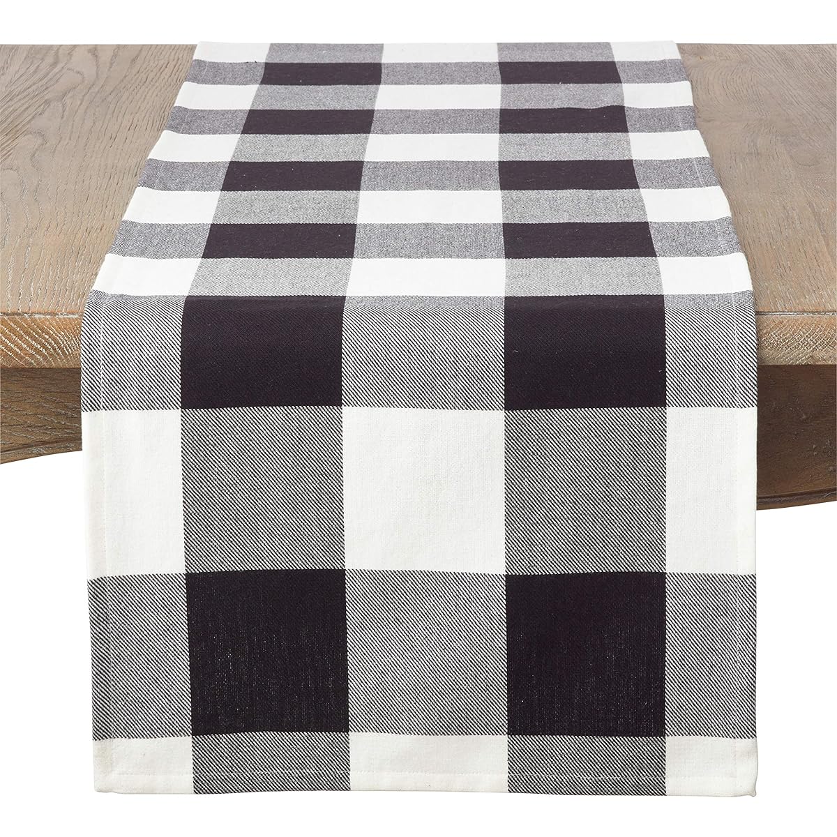 SARO LIFESTYLE 9025.BK16108B Birmingham Collection Buffalo Plaid Cotton Table Runner 16" x 108" Black