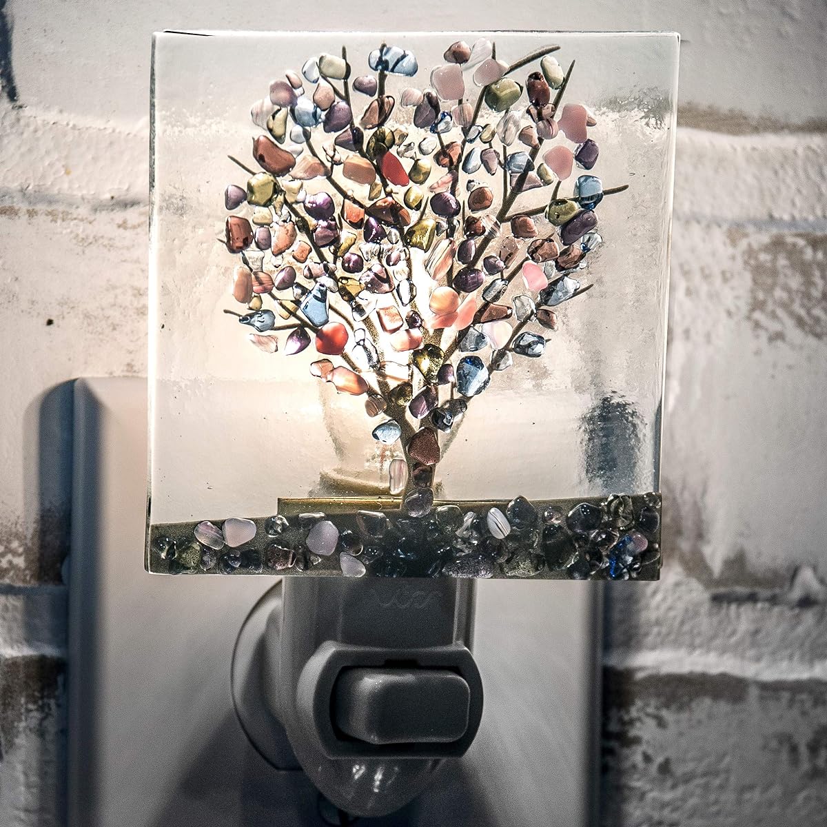 J Devlin NTL 159 Series Fused Stained Glass Tree Night Light (Purple)