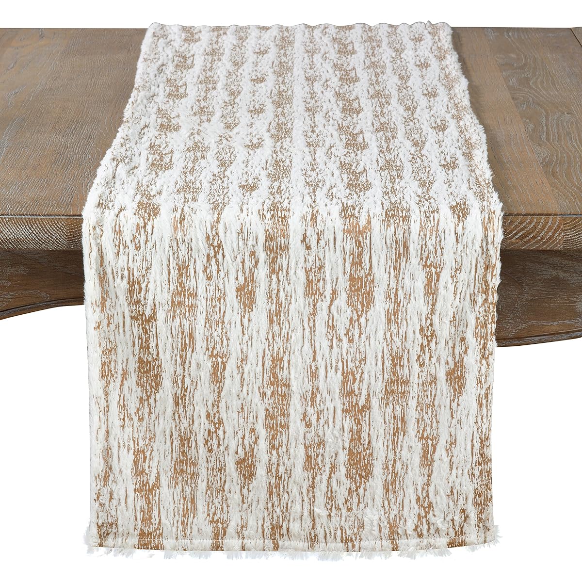SARO LIFESTYLE Matterhorn Collection Faux Fur Brushed Metallic Foil Print Runner 16" x 108", Gold
