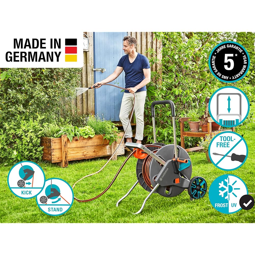 GARDENA Hose Reel Trolley CleverRoll L Easy Equal Winding 18520-20 Made in Germany Gray