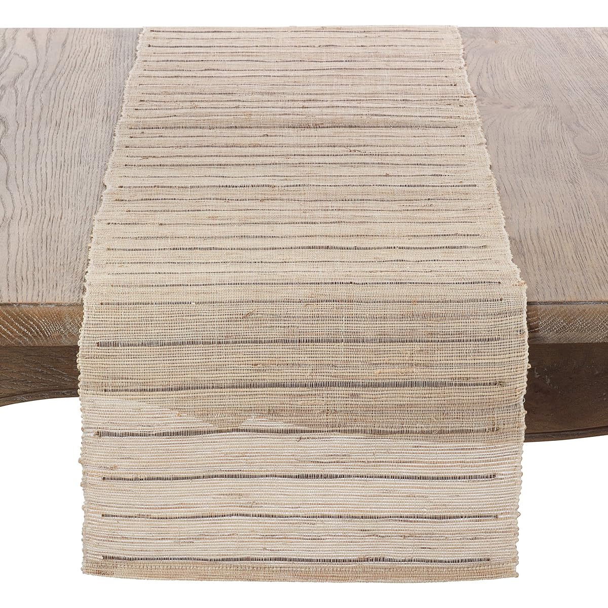 SaroLifestyle Nubby Textured Stripe Design Woven Table Runner, 14" x 72", Natural