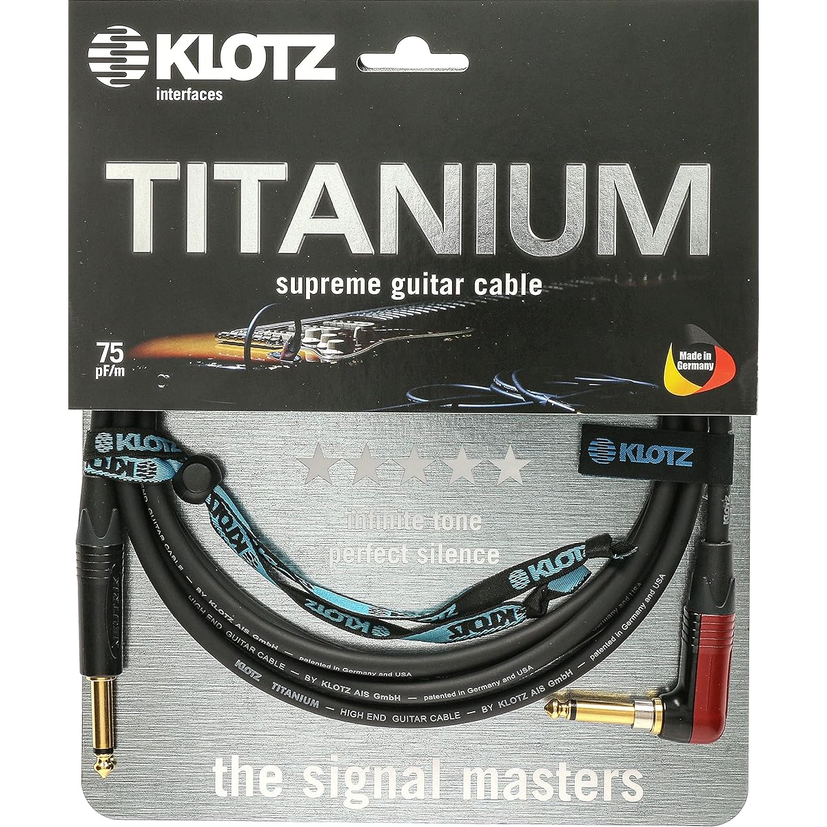 KLOTZ TITANIUM shielded cable (3m straight/L type silent PLUG)