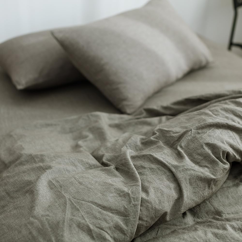 Duvet Cover Queen 210x210cm Gray Organic Cotton Washed Cotton 100% Mite Resistant Duvet Cover
