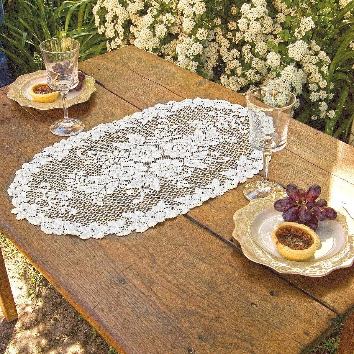 Heritage Lace Victorian Rose Doily, 13" x 24", White
