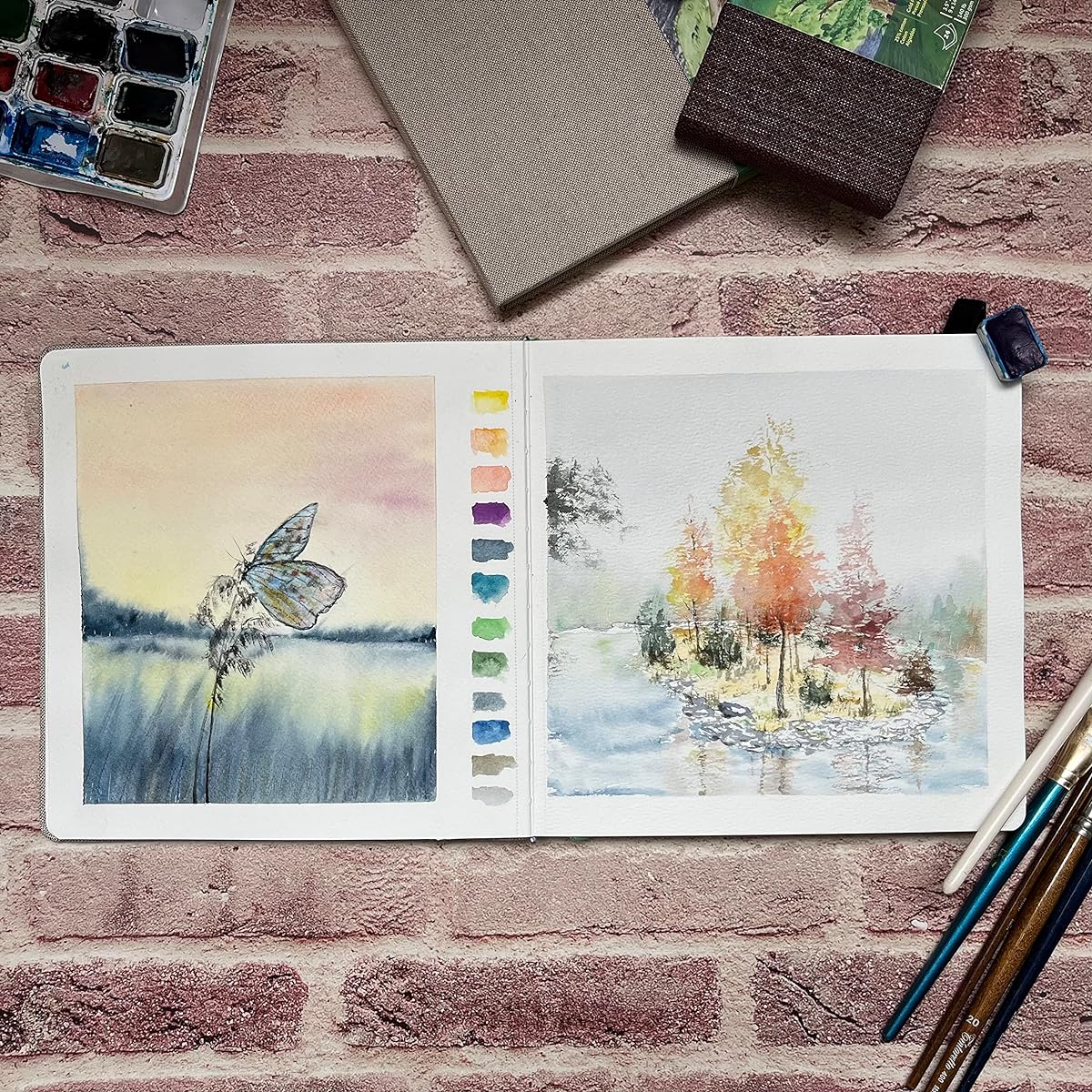 tumuarta Square Watercolor Journal 8.25x8.25 Inch 140lb 300GSM 25% Cotton Cold Press 24 Sheets 48 Pages Watercolor Paper Sketchbook Travel Mixed Media Pad On the Go
