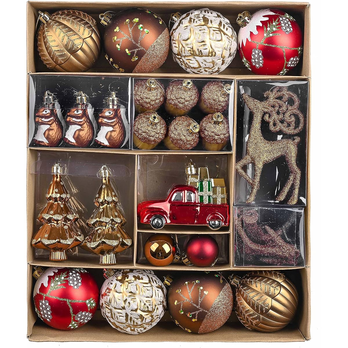 Valery Madelyn 60ct Woodland Red Brown Christmas Ball Ornaments Decoration Shatterproof Christmas Tree Ornaments for Christmas Decorations