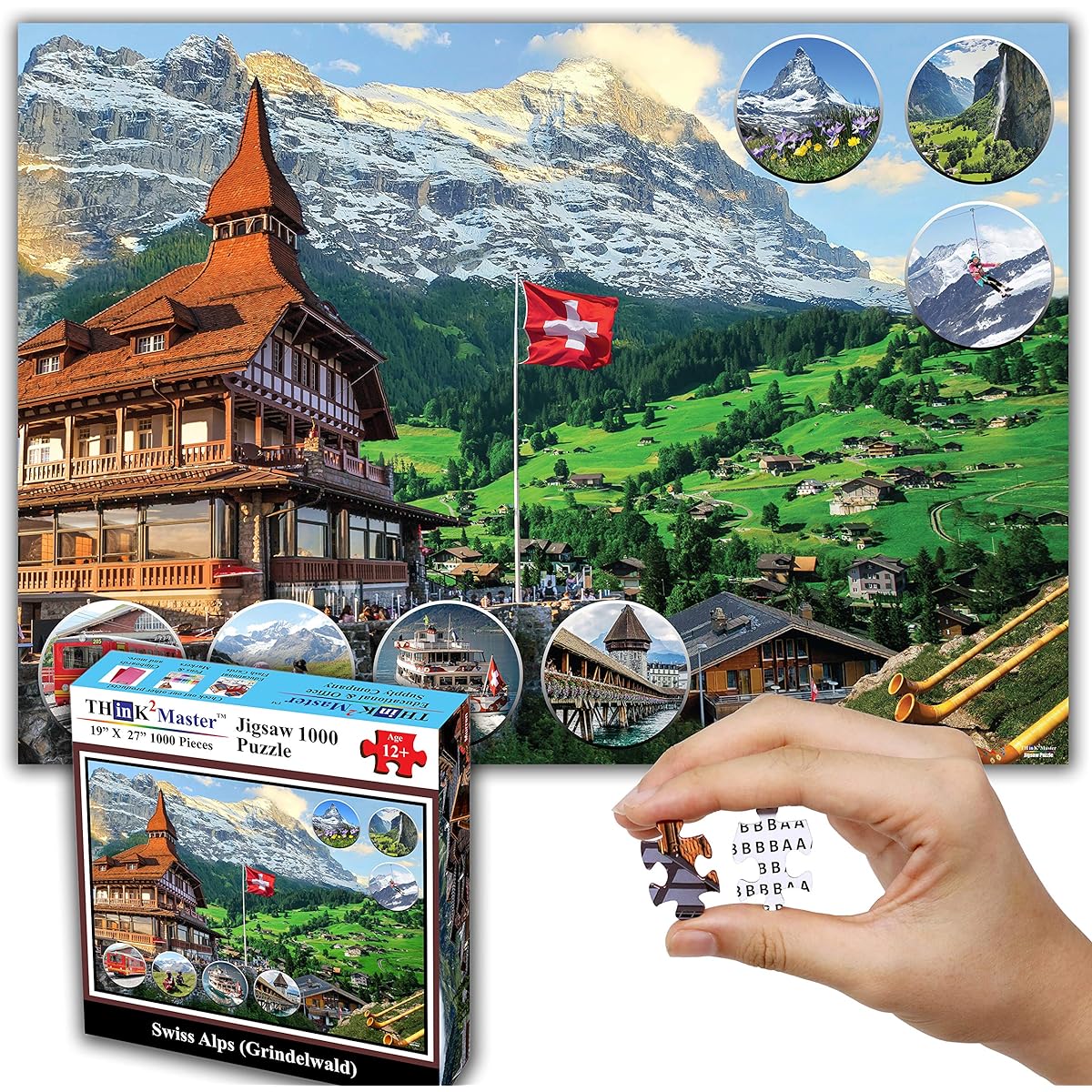 Think2Master Swiss Alps (Grindelwald) 1000 Piece Jigsaw Puzzle (Teens & Adults) Finished Puzzle Size is 26.8" x 18.9"