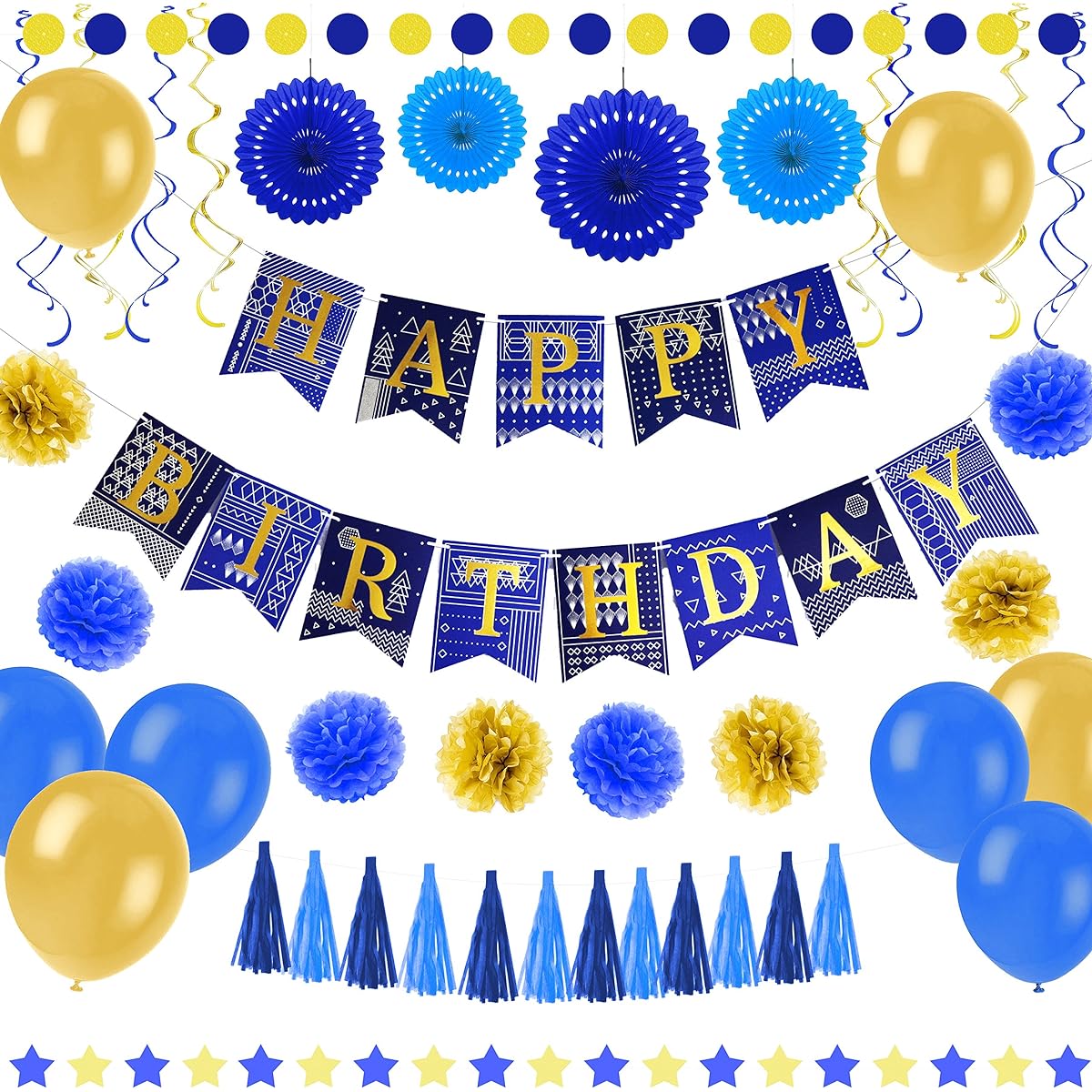 Happy Birthday Decoration Banner Set of 8 Honeycomb Balls by ENFY Blue ENF4752165001069
