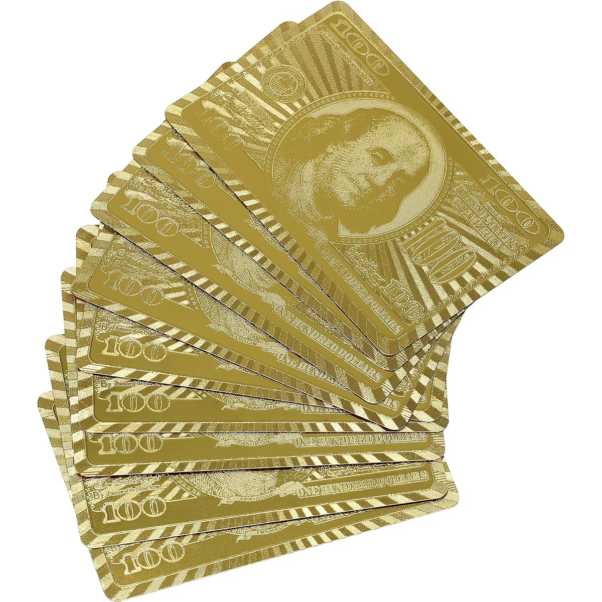 Rok 24K Gold 100 Dollar Bill Foil Flexible Waterproof Plastic 52 Poker Playing Card Deck for Table Games 1 Pack Gold