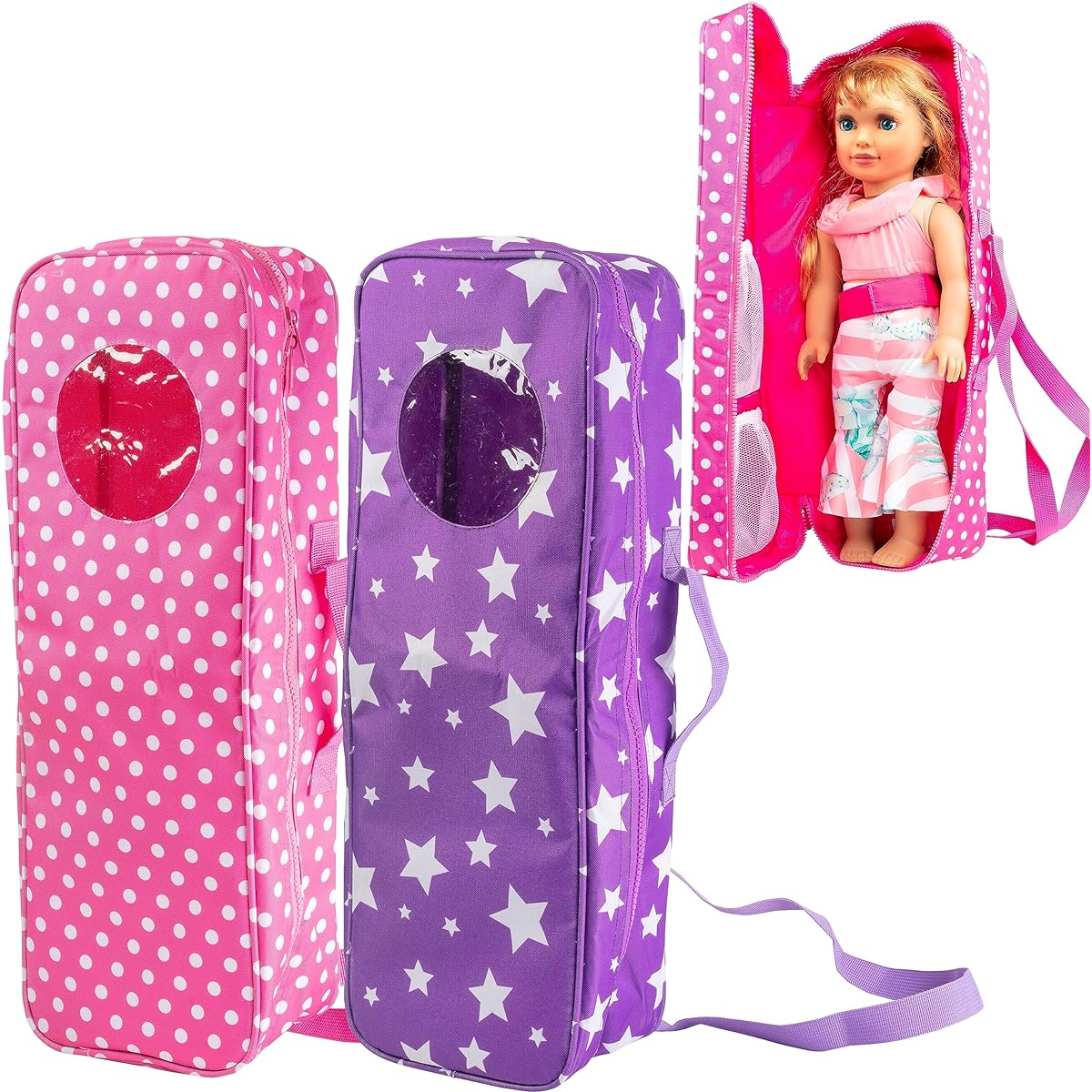 Doll Storage Carry Case - (2 Pack Combo) for 18" Dolls - Organizer Storage Travel Case with Clear Window, Zipper and Carry Straps, Great Birthday Gift for Kids and Girls