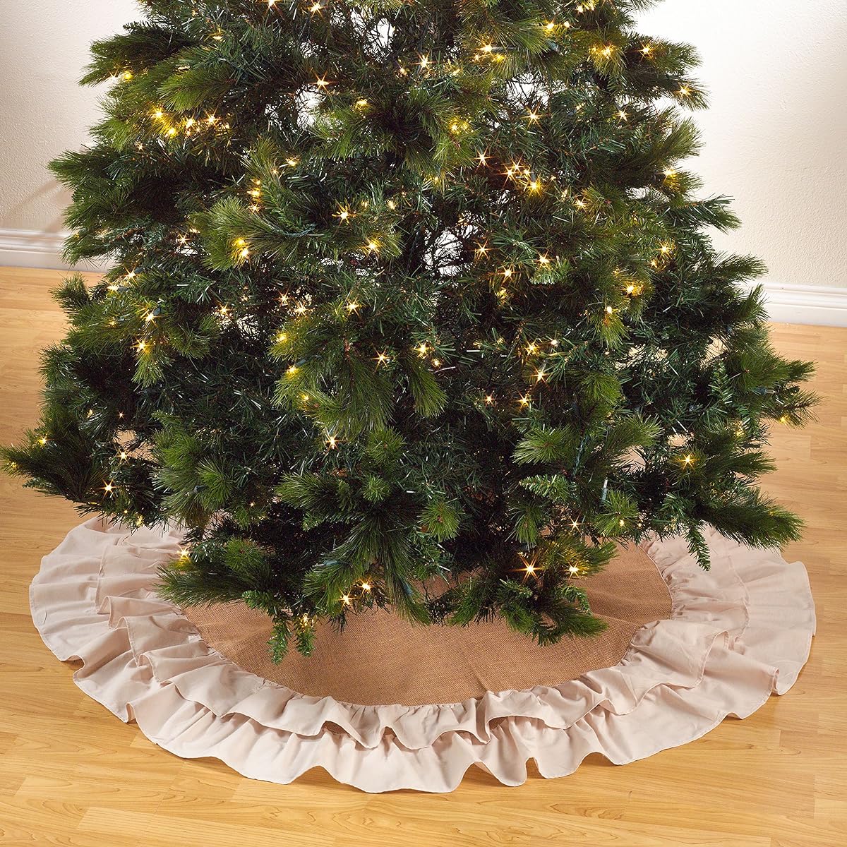 Sidonia Cotton and Jute Ruffled Holiday Decor Christmas Tree Skirt, One Piece