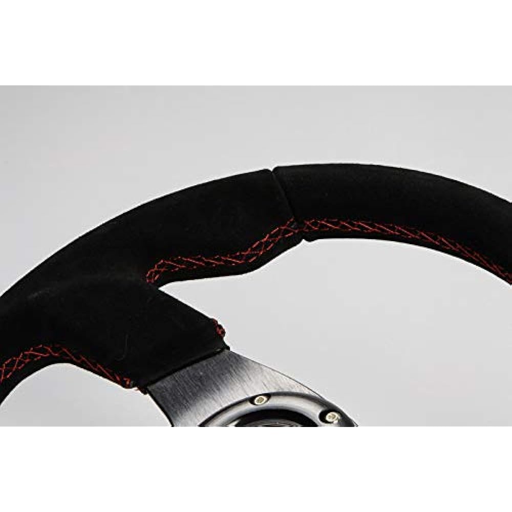 Steering wheel 35Φ M genuine leather buckskin red cross stitch (M35F)