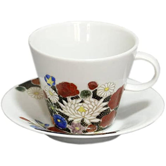 Kutani Ware Cup & Saucer Hanazume Waistband A Porcelain