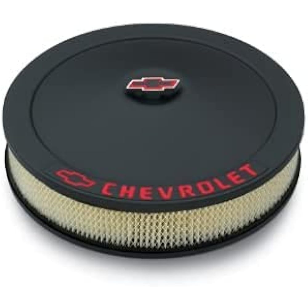 PROFORM 141-752 Black Crinkle Diameter 14 inch Air Cleaner Kit Red Chevrolet/Bow Thai Logo and 3 inch paper filter