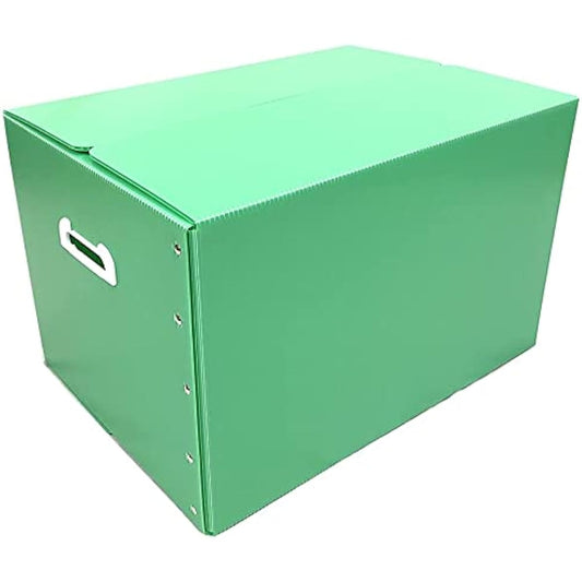 Tachibana Sangyo Foldable Plastic Dan Storage Box Set of 5 (Green) 53cm x 38cm x 33cm Handle Included Thin Folding Velcro Storage Good Document Organizing Box Telework with Lid Home Evacuation Company Office Packing Made of Resin