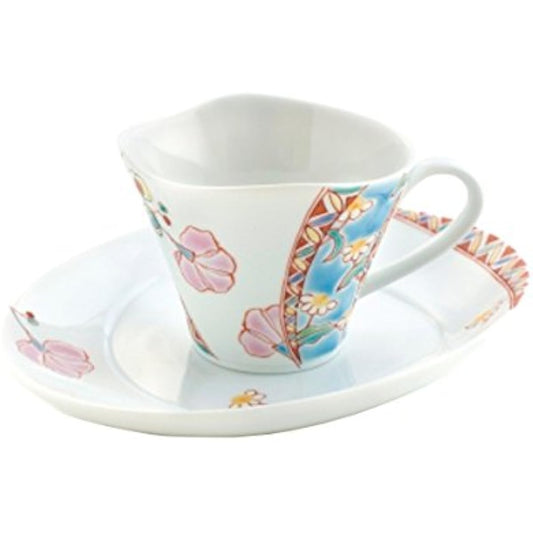 Maruzen Iwata Shoten Kutani Ware Cup & Saucer Flower Tapestry was-504