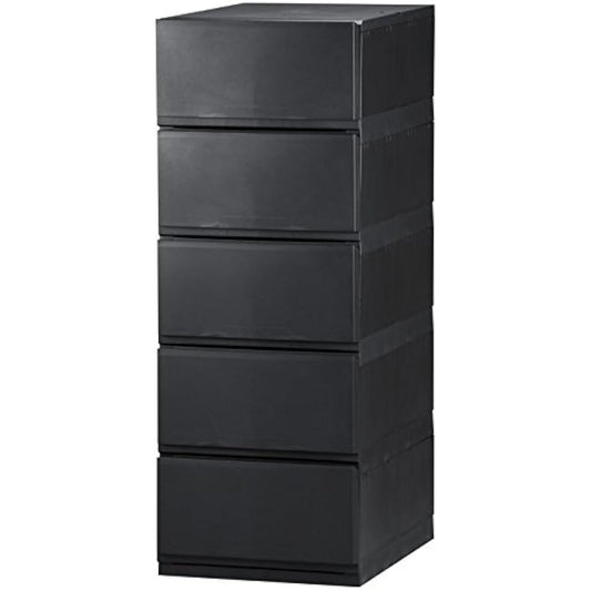 Livewell Made in Japan Aya Lips PF355 Storage Case Drawer Clothes Case Chest Easy Assembly Type (All Black, 35cm Width 5 Tiers)