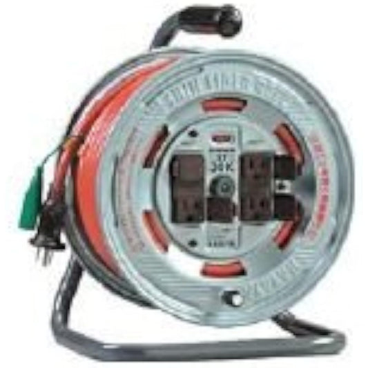 HATAYA Cord Reel, For Indoor Use, 100V Type, Cord 20m, Thickness 2.0㎟, Standard Type, Grounded, Fukutobi Plug Specification, 4 Outlets, Outlet with Dustproof Door, Built-in Pilot Lamp, For Home Use, Factory Use, Construction Sites, Shin Tiger Reel, Germa