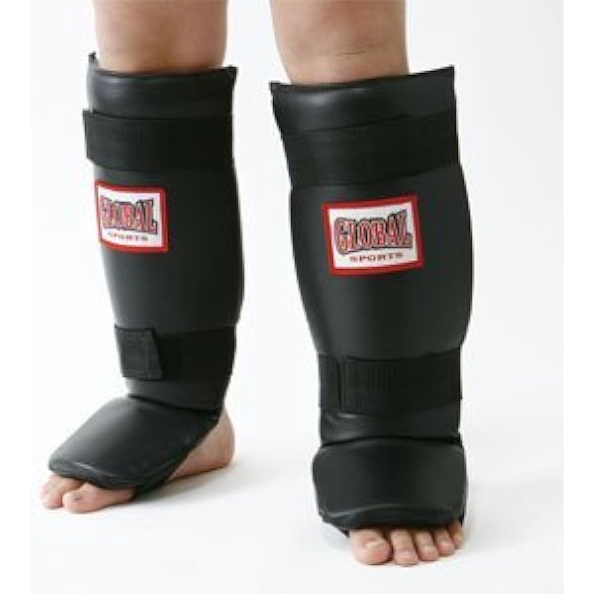 Leg Guard 010 (High Quality Leather) Black M Size Leggings Shin Supporter for Kickboxing Karate GLOBAL SPORTS Global Sports