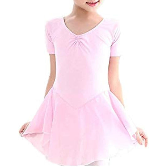 [STARREED ®] Ballet Leotard for Children 110cm Pink Chiffon Skirt Short Sleeve Ballet Supplies Dance Costume Kids Junior Dancewear 4 Years Old 5 Years Old
