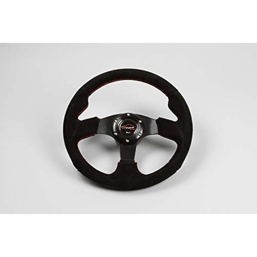 Steering wheel 35Φ M genuine leather buckskin red cross stitch (M35F)