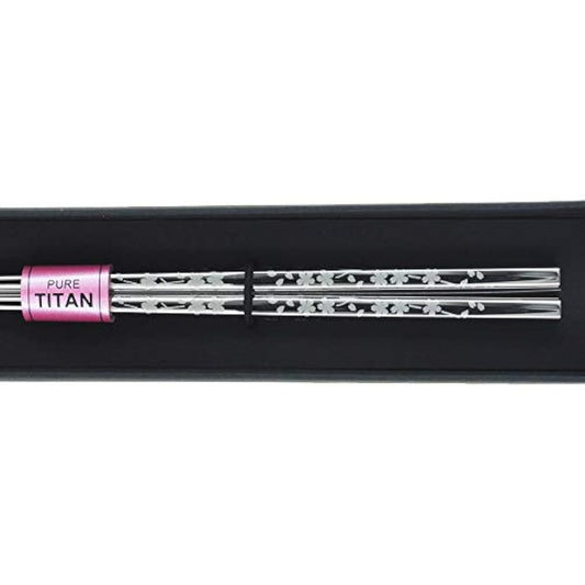 Domestic titanium chopsticks Japanese-style carving pattern laser engraving Pure titanium Katsuki chopsticks Sakura Sakura pattern