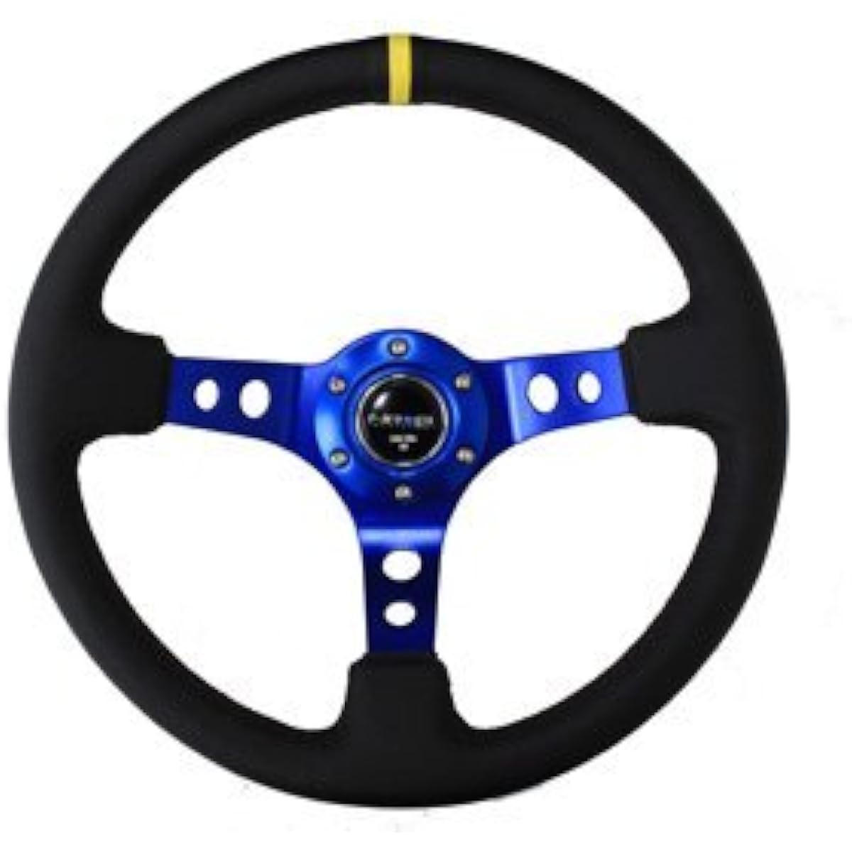 NRG Innovations NRG-RST-006BL-Y reinforced handle-350mm 75mm deep playing steering wheel blue spoke round hole/black leather and yellow center stripe