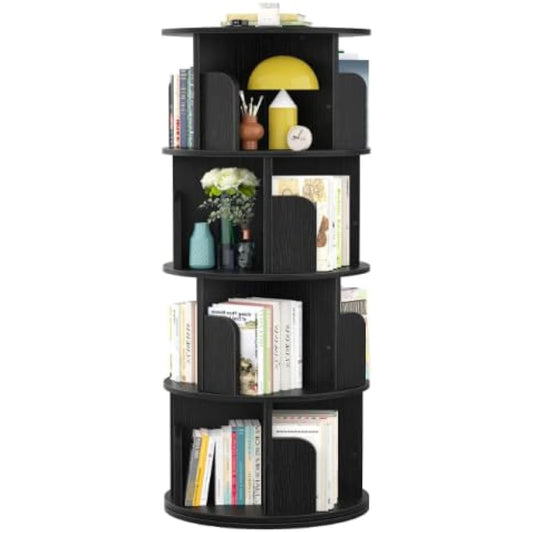 Bookshelf, Rotating Bookshelf, 4 Tiers, Large Capacity, Slim, Easy to Assemble, Comic Rack, Picture Bookshelf, Manga Storage, Rotating Rack, Bookshelf, Storage Shelf, CD Rack, DVD Rack, Items Can Be Placed on the Top Board, Black