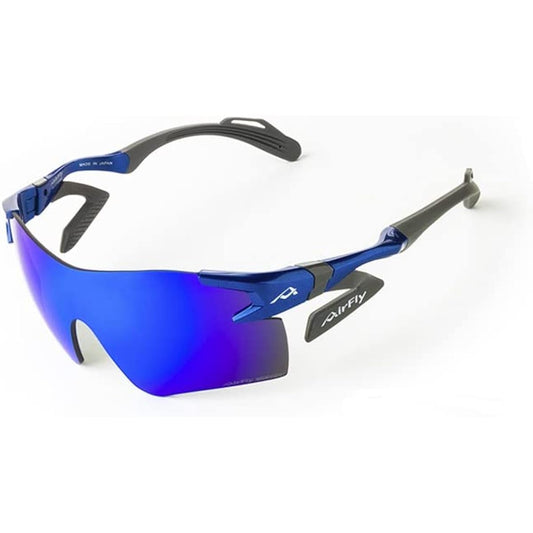"Domestic regular product" AirFlay sports sunglasses without nose pads AF-301 WV series Frame color Blue Lens color Deep blue mirror Polarized lenses Visible light transmittance 10% Polarization degree 99% UV cut rate 99% or more Product number AF-301 C-