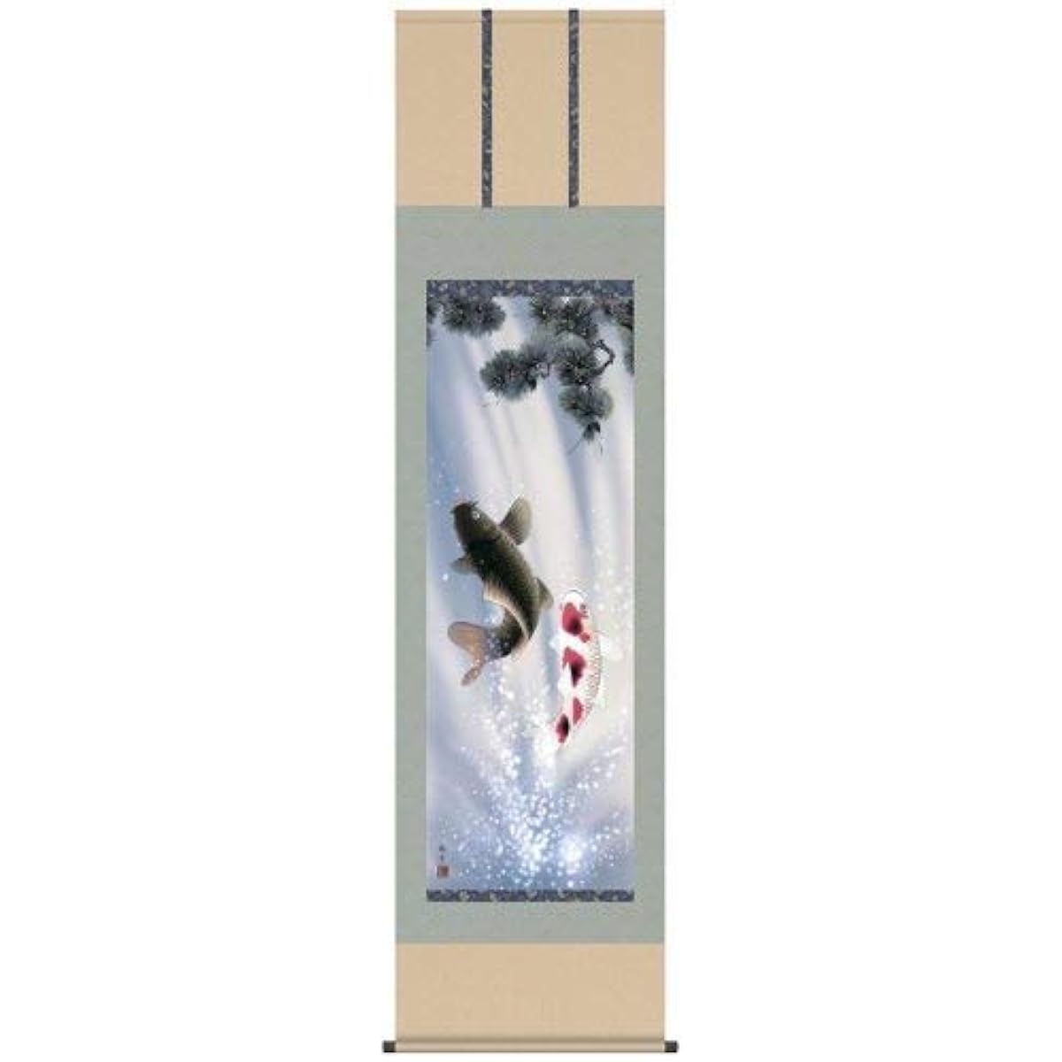 Good Luck Hanging Scroll [Couple Waterfall Carp] Moriyama Mizuki Brush [Made in Japan]
