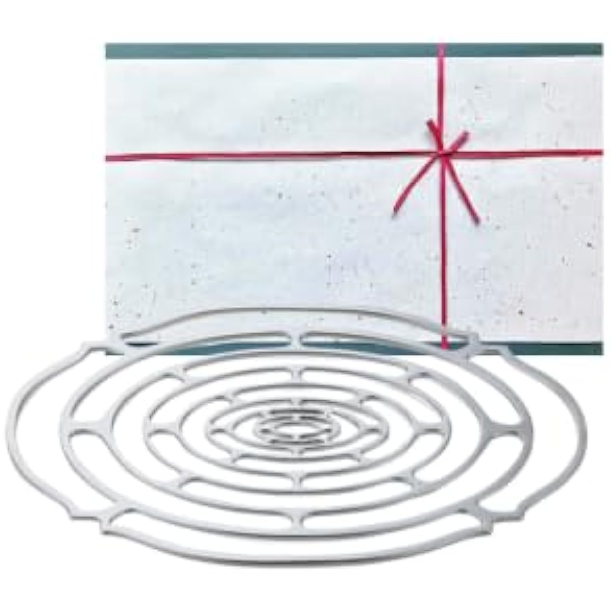 [Nousaku Red Cotton Ribbon Wrapping with Japanese Paper] KAGO - Oval - L 34 x 21cm Tin Basket Oval L