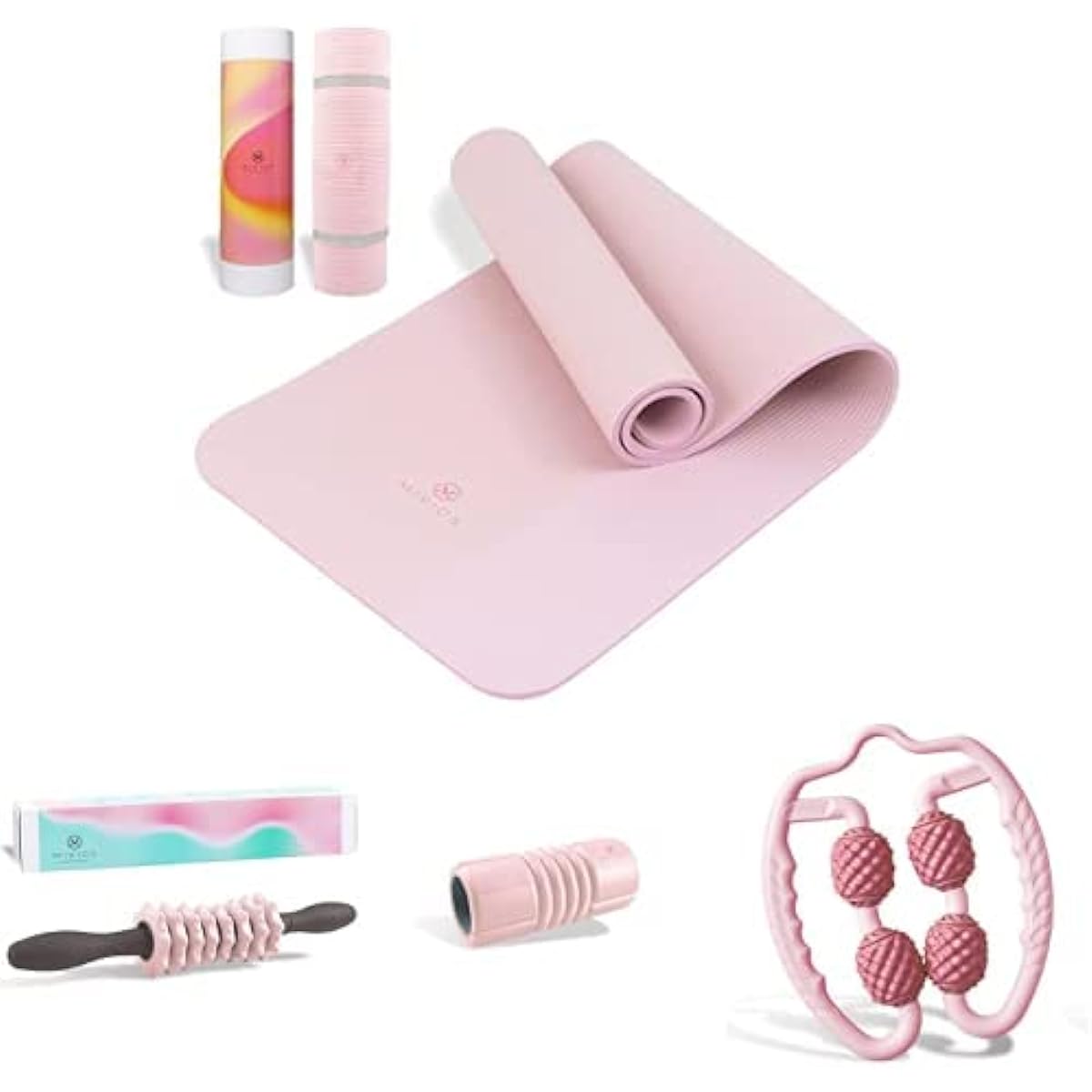 MIVIOS Pink 4-Piece Set Custom Stick Foam Release Roller Handle Roller Mat Mivios