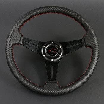 Steering wheel 35φ N carbon leather PVC red stitching (N35C)