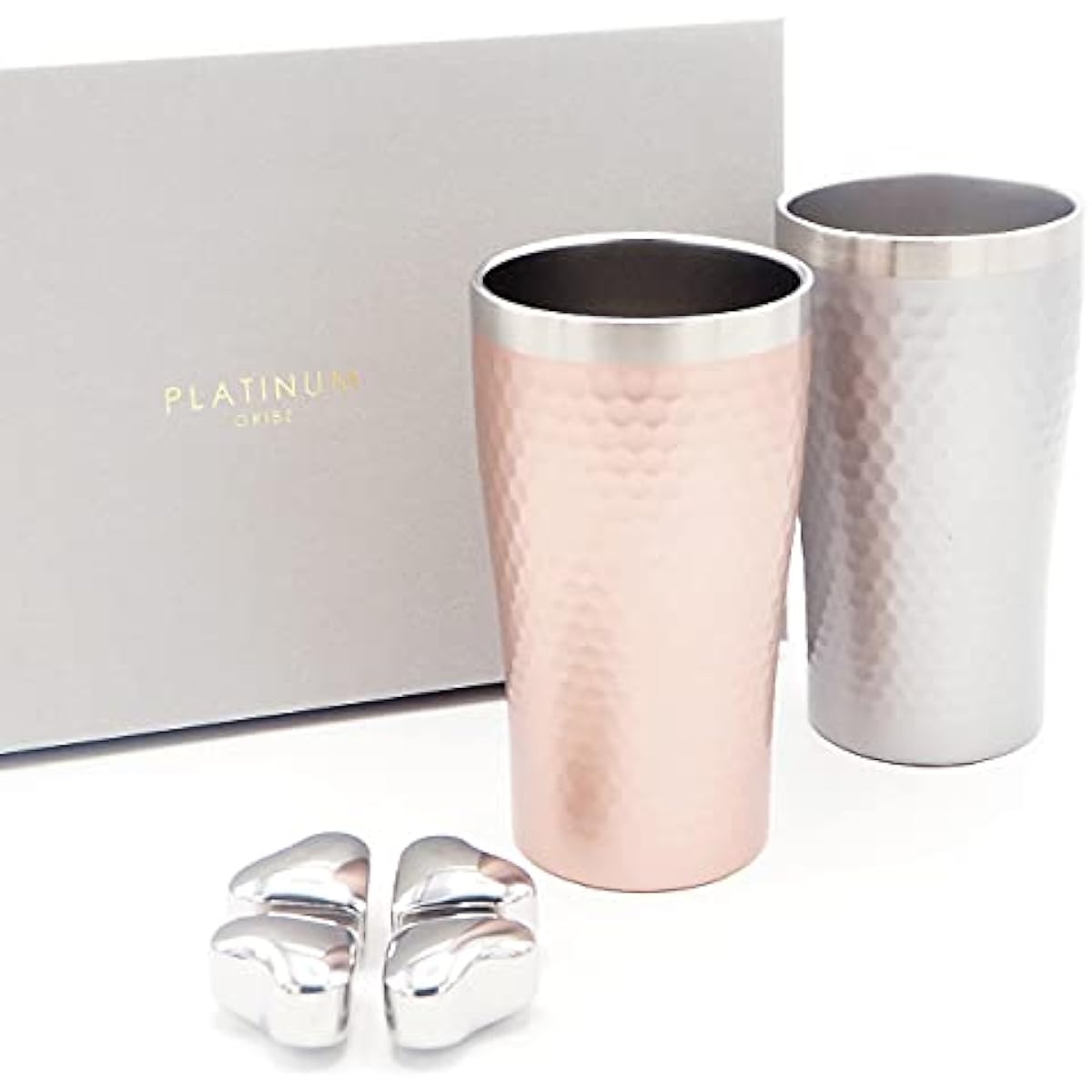 Oribe Platinum Stainless Steel Thermo Tumbler Pair & Heart Present Gift Pair Set of 2 Boxed