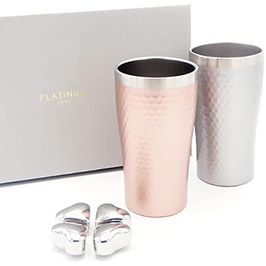 Oribe Platinum Stainless Steel Thermo Tumbler Pair & Heart Present Gift Pair Set of 2 Boxed