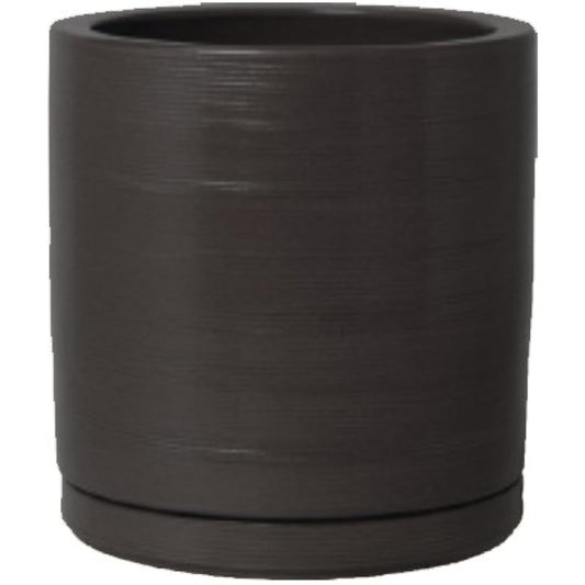 Plus Garden Flowerpot/Saucer Set Column Middle Φ300mm With Bottom Hole Black Shigaraki Ware 415-02