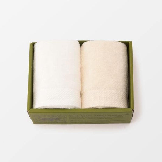 Set of 2 light and sweetly twisted face towels (white, ecru)